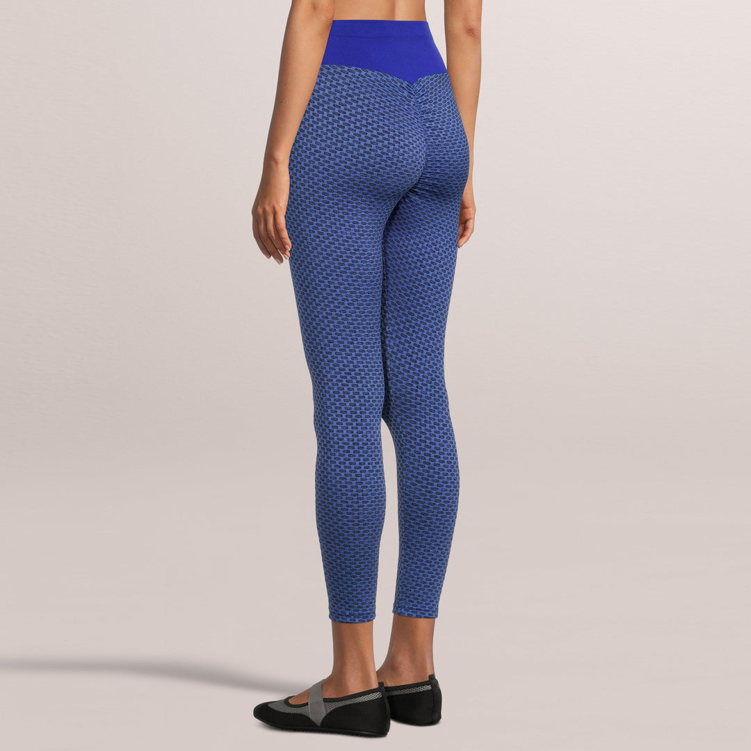 Trendy Legging Solid High Waisted Bubble Stretchable Fabric Blue