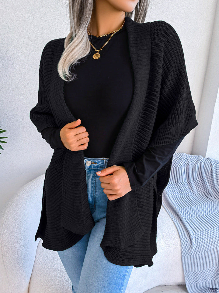 Comfortable Ribbing Open Front Slit Cardigan