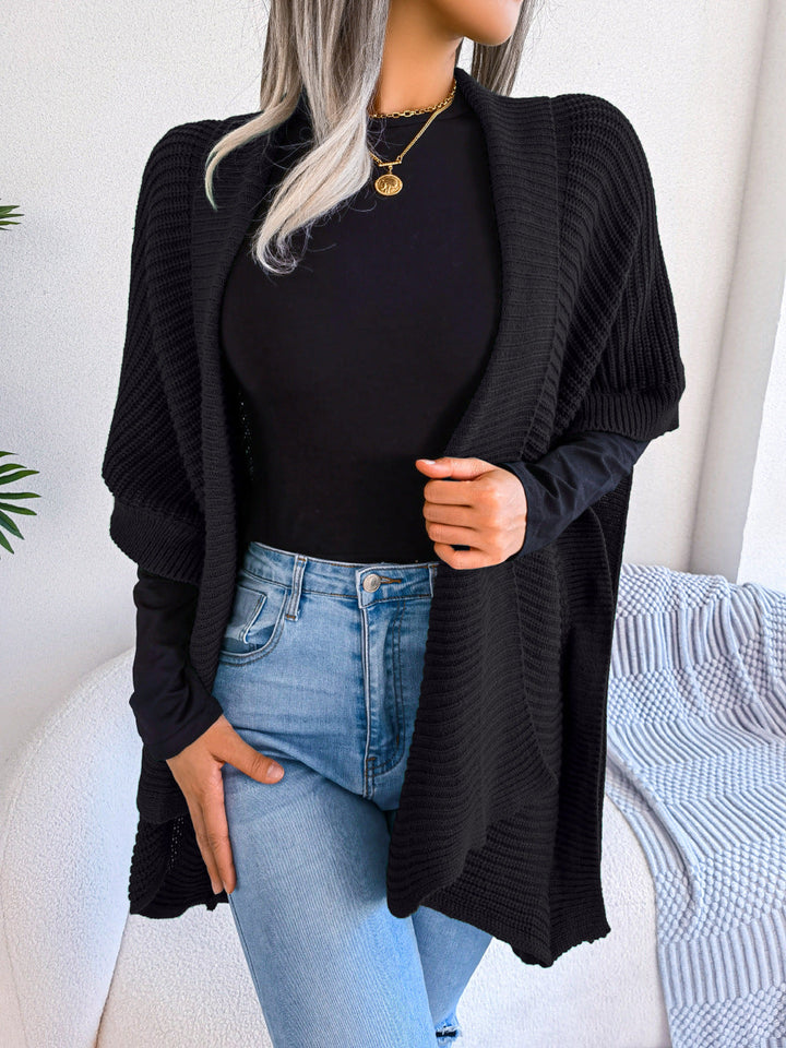 Comfortable Ribbing Open Front Slit Cardigan