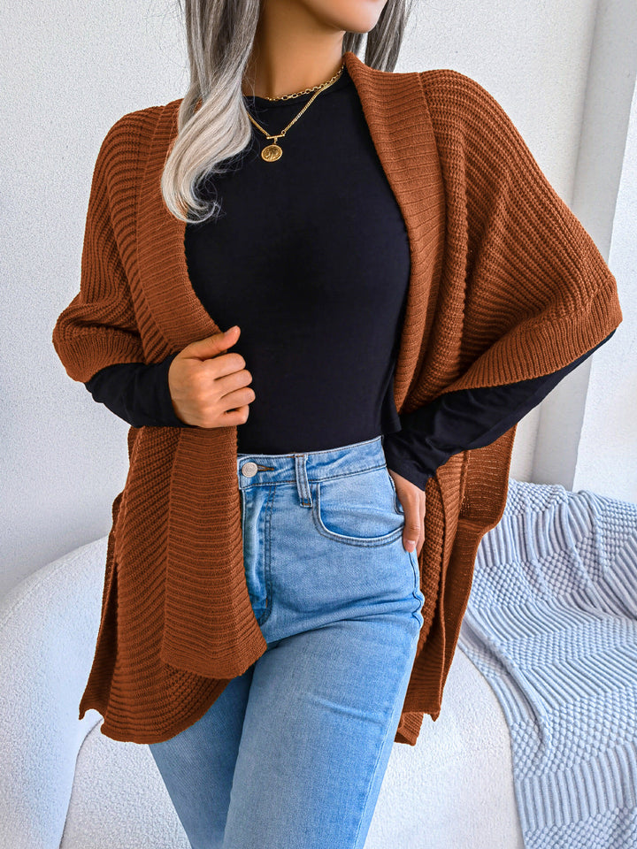 Comfortable Ribbing Open Front Slit Cardigan