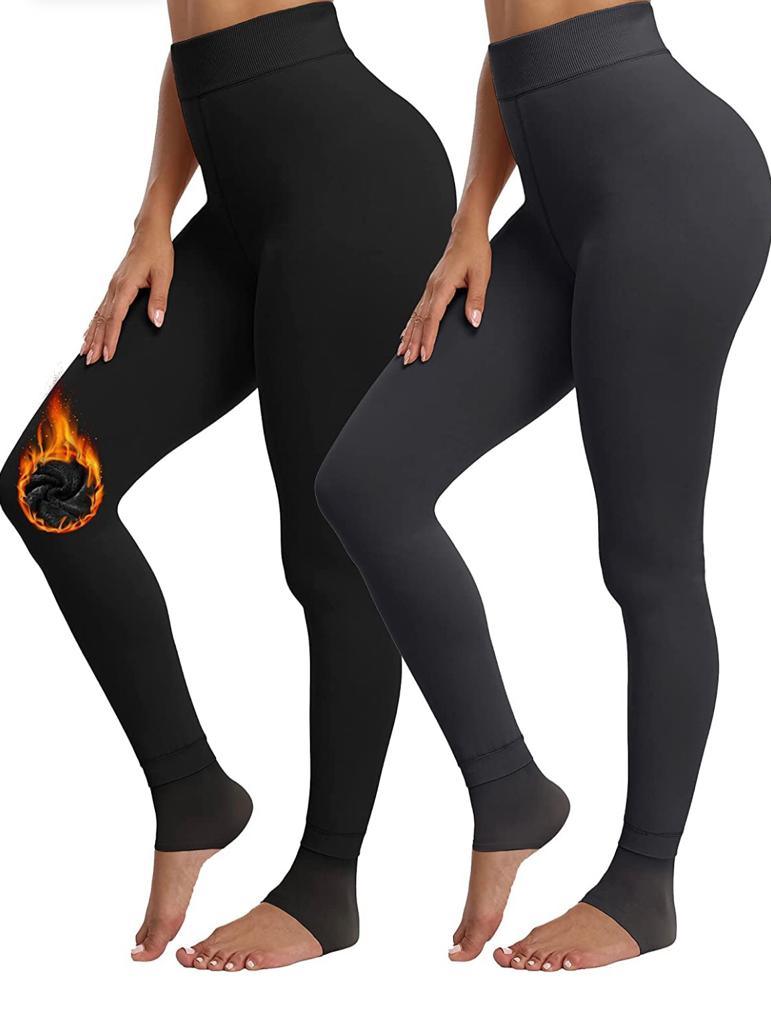 2 Pack Women‚Äôs Fleece Lined Leggings High Waist Stretchy warm