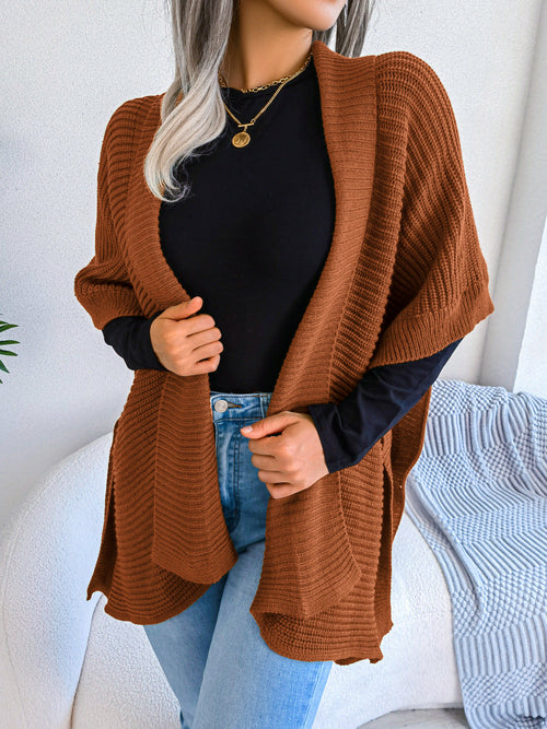 Comfortable Ribbing Open Front Slit Cardigan