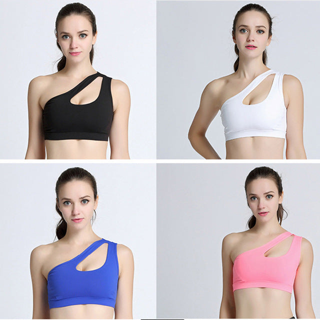 Sexy One Shoulder Solid Sports Bra Women Fitness