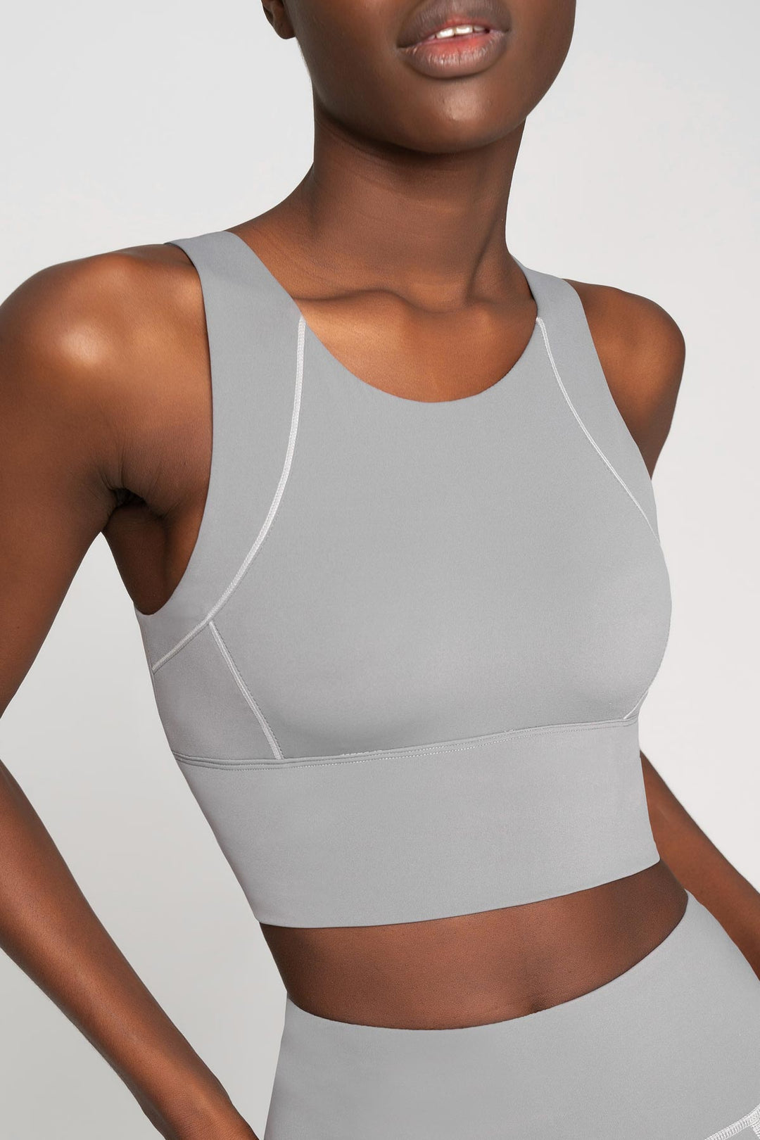 Silver Grey Kelly Long Line Full Coverage Padded Sports Bra - Women