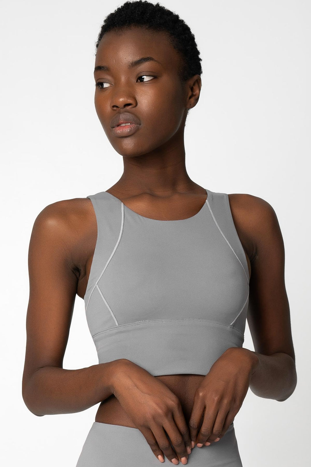 Silver Grey Kelly Long Line Full Coverage Padded Sports Bra - Women